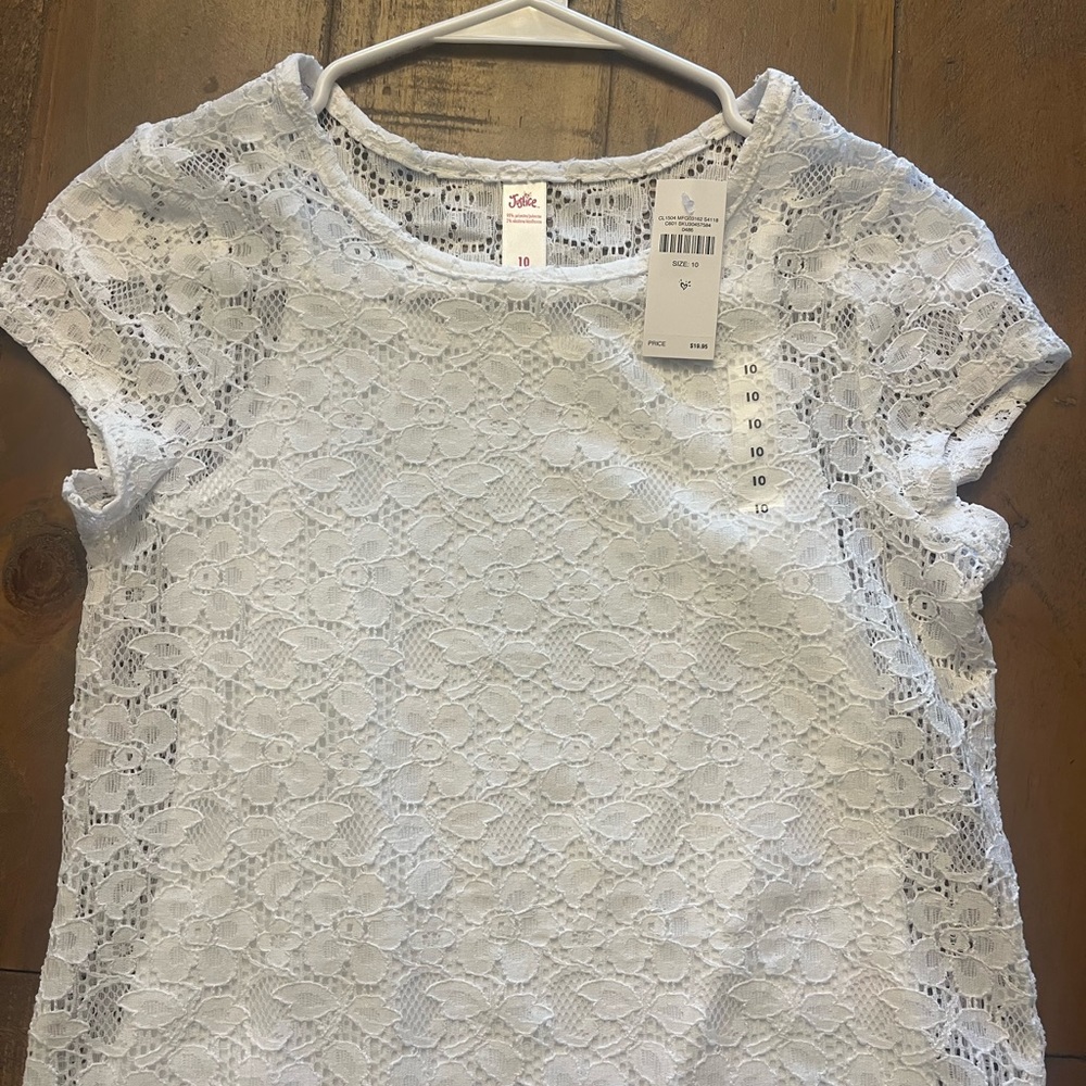 Justice brand. Lace shirt sleeve top. Size 10.